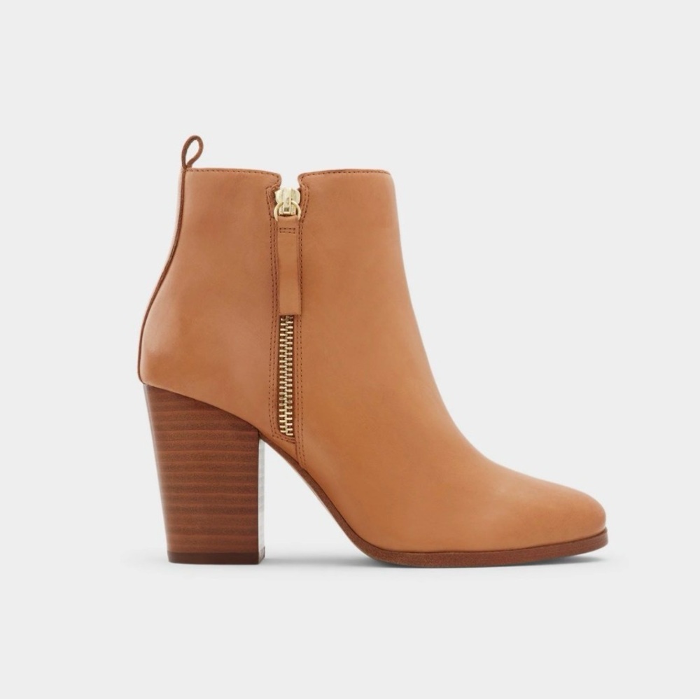 ALDO Noemieflex Tan Leather Block Heel Ankle Booties